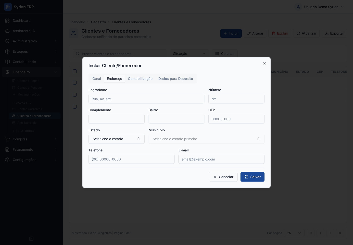 Endereço de cliente e fornecedor