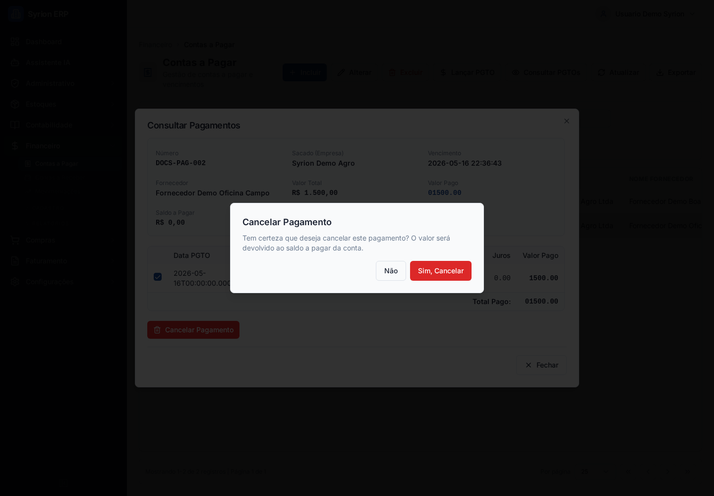 Cancelar pagamento vinculado antes do estorno