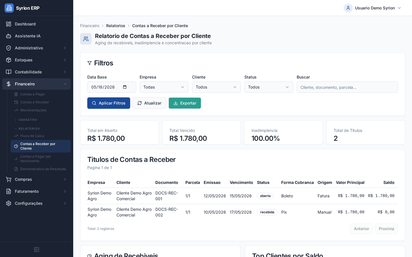 Relatório de recebimentos por cliente